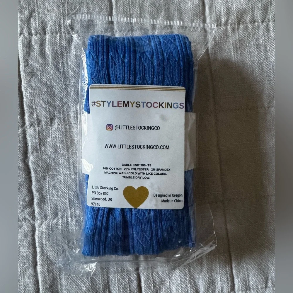 Blue Cable Knit Tights little stocking co NEW size 1-2 year